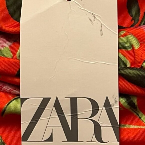 Zara NWT Orange Floral Stretch Deep V Neck Sleeveless Draped Bodysuit Medium - Picture 11 of 16